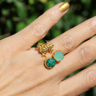 schmuck mit Tiermotive Frosch, Goldring mit Frosch Grüner Chalcedon Smaragd, Geschenk für Ehefrau, Geschenk für Mama, Schwester, Oma, Weihnachtsgeschenk für sie, Geburtsstein Schmuck, Geschenk zum Geburtstag, Geschenk zum Hochzeitstag