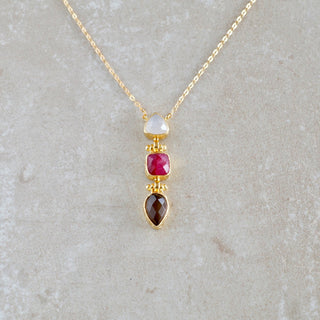Chalcedon,Rubin, Rauchquarz Halskette, Gold kette mit Mutistein bunt, Nachhaltiger schmuck, Geschenk zum Hochzeitstag, Schöne Geschenkidee für Frauen, Geschenk zum Muttertag, Weihnachtsgeschenk für sie