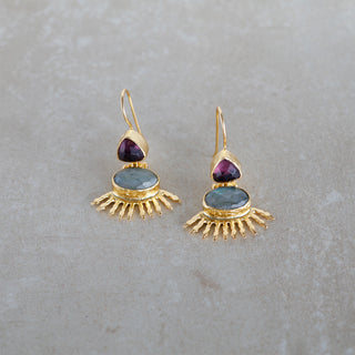 Fatimas auge Fengshui Ohrringe Gold, Labradorit Amethyst Edelsteine Ohrringe, Schöne Besondere Geschenk für sie, Geschenk für Ehefrau, Geschenk für Mama, Schwester, Oma, Weihnachtsgeschenk für sie, Geburtsstein Schmuck, Geschenk zum Geburtstag, Geschenk zum Hochzeitstag, Boho chic Schmuck