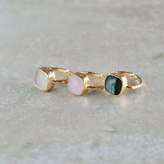 Drei Edelstein Stapel Gold Ringe aus labrador, Calzedonia, rosenquarz. Mix, Match Stapel ring. Schöne Geschenkidee für Frauen