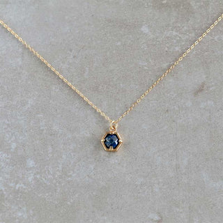 Filigrane Gold Halskette mit Kleinen sechs eckigen Lapislazuli Anhänger. Karabiner Verschluss. Minimalistisch, Geschenkidee für Frauen