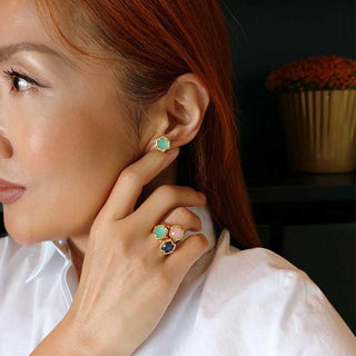 kleine grüne Chalcedon Ohrstecker Gold, Schöne kleine Geschenkidee für Frauen, Schmuckset,Geschenk für Ehefrau, Geschenk für Mama, Schwester, Oma, Weihnachtsgeschenk für sie, Geburtsstein Schmuck, Geschenk zum Geburtstag, Geschenk zum Hochzeitstag
