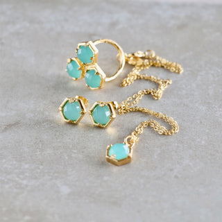 Halskette Gold Grünen Stein Chalcedon Schmuckset, Kleine Schöne Geschenkidee für Frauen, Nachhaltiger schmuck, Weihnachtsgeschenk für Frauen, Geburtsstein Halskette, Geschenk für Ehefrau