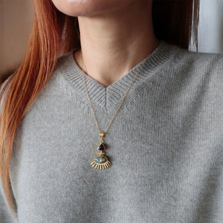 Fatimas Auge Halskette mit Labradorit Amethyst, Edelsteinschmuck Midi Halskette, Schöne Geschenkidee für Frauen, Geburtstagsgeschenk für Freundin, Geschenk für Mama Schwester Ehefrau