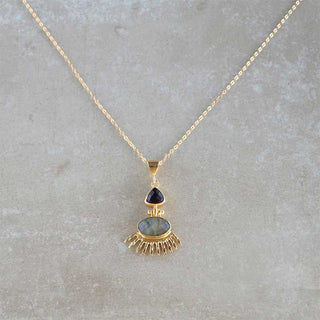 Fatimas Auge Halskette mit Labradorit Amethyst, Edelsteinschmuck Midi Halskette, Schöne Geschenkidee für Frauen, Geburtstagsgeschenk für Freundin, Geschenk für Mama Schwester Ehefrau