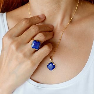 Vierblättrigen Kleeblatt Schmuck Halskette mit Lapislazuli Anhänger, Gold Halskette Zierlich,Geschenk für Ehefrau, Geschenk für Mama, Schwester, Oma, Weihnachtsgeschenk für sie, Geburtsstein Schmuck, Geschenk zum Geburtstag, Geschenk zum Hochzeitstag, Kleeblatt schmuck Set