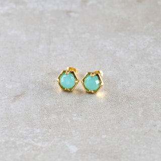 kleine grüne Chalcedon Ohrstecker Gold, Schöne kleine Geschenkidee für Frauen, Schmuckset,Geschenk für Ehefrau, Geschenk für Mama, Schwester, Oma, Weihnachtsgeschenk für sie, Geburtsstein Schmuck, Geschenk zum Geburtstag, Geschenk zum Hochzeitstag
