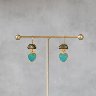 Labradorit Grüner Chalcedon Hängeohrringe Gold, Boho Style Schmuck, Naturstein Edelstein Ohrringe,Geschenk für Ehefrau, Geschenk für Mama, Schwester, Oma, Weihnachtsgeschenk für sie, Geburtsstein Schmuck, Geschenk zum Geburtstag, Geschenk zum Hochzeitstag
