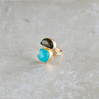 Labradorite Chalcedon Gold Ring, Offner Verstellbarer Ring,Geschenk für Ehefrau, Geschenk für Mama, Schwester, Oma, Weihnachtsgeschenk für sie, Geburtsstein Schmuck, Geschenk zum Geburtstag, Geschenk zum Hochzeitstag
