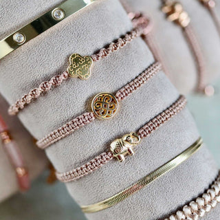 Boho Hippie Makramee Textilarmband Beige Gold Fengshui Armband 